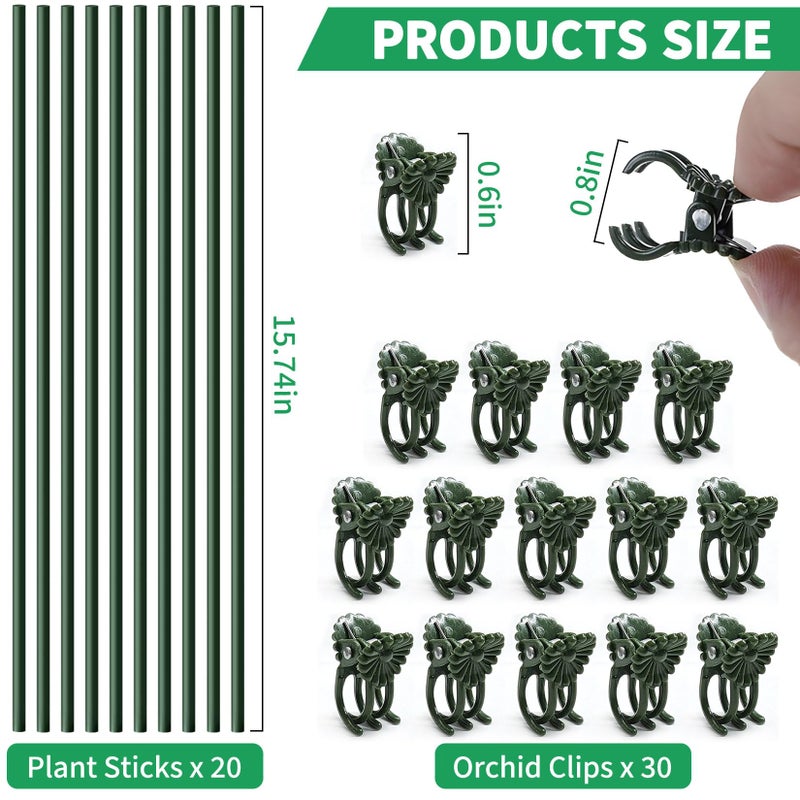 Vidroxin 10pcs 15.7" Plant Stakes with 15pcs Clips, Bendable Orchid Stakes and Clips Set Support Tall for Indoor/Outdoor Plants,Potted Plants,Single Stem Vines Flower Plant Support Sticks for Orchid Rose Peony - Image 2