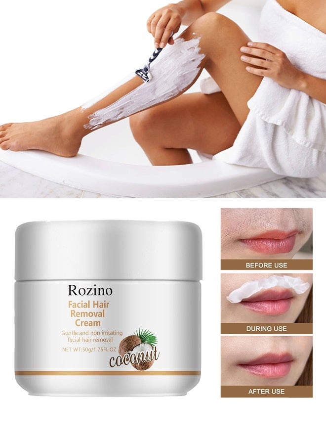 روزينو كريم إزالة شعر الوجه، كريم مزيل الشعر للوجه، مزيل الشعر بجوز الهند للشفاه العليا والذقن للنساء، مزيل شعر الوجه للبشرة الحساسة #جوز_الهند (50غ) - Image 1