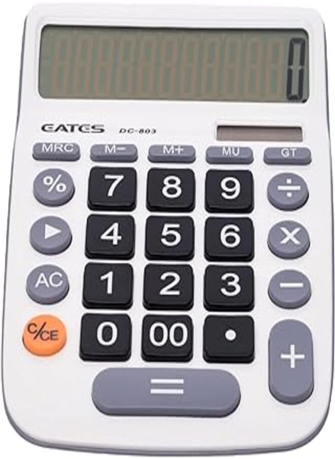 EATES Eates DC-803 Desktop Electronic Calculator 12 Digits with Dual Power and Big LCD Display - White Grey 