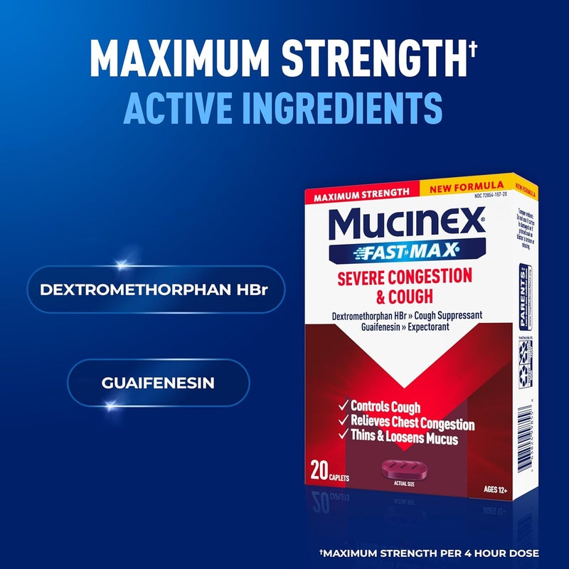MUCINEX FastMax Severe Congestion Cough Medicine for Adults Cough Bothersome Mucus Relief with Dextromethorphan HBr Guaifenesin Cough Suppressant Expectorant Medicine 20 Count - Image 2