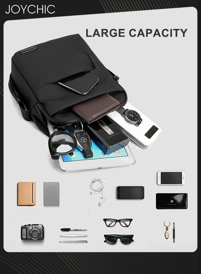 Joychic Trendy Nylon Waterproof Men Crossbody Bag Portable Shoulder Bag Casual Daypack with Adjustable Straps for Business Travel Cycling Black - Image 3