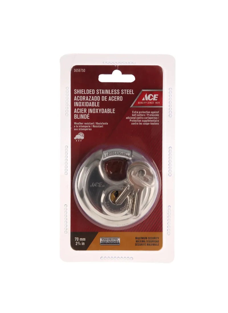 ACE ACE Stainless Steel Round Disk Padlock 70mm 