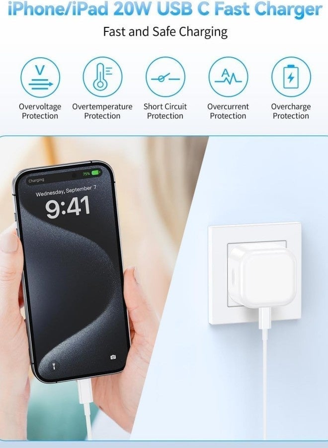 أبلينم شاحن سريع 20 واط لهاتف iPhone | شاحن حائط سريع بمنفذ USB C مع سلك شحن بطول 2 متر من النوع C إلى C متوافق مع هواتف IPhone 16/15/Pro Max/Pro/Plus وجميع الهواتف المحمولة من النوع C - Image 3