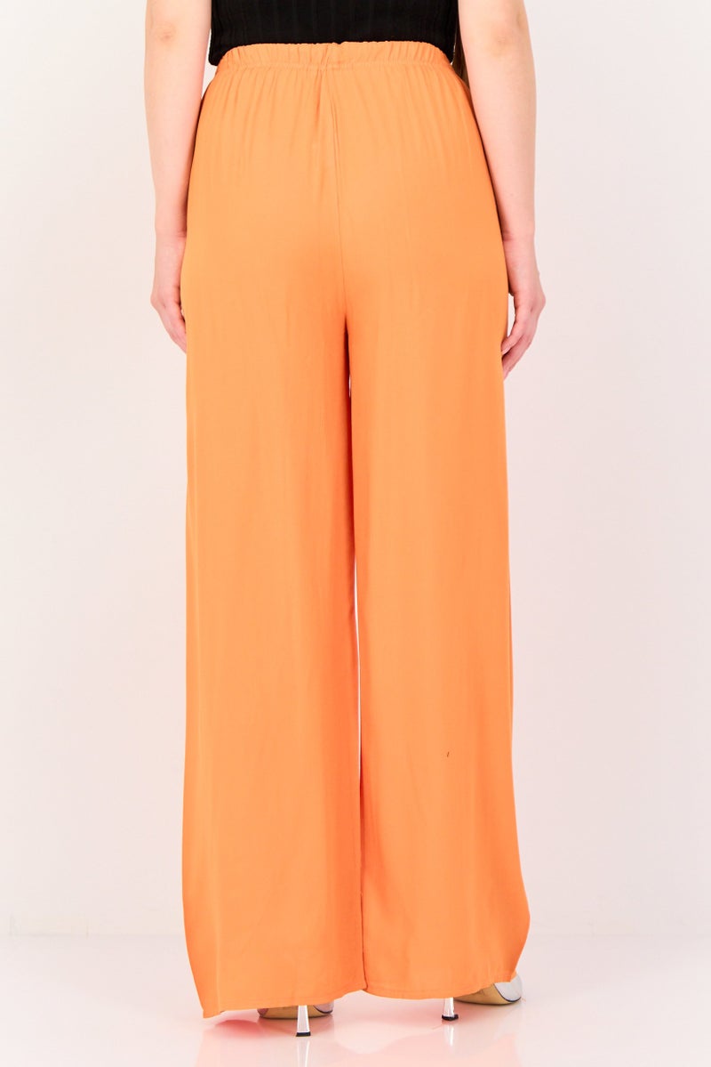 Happiness Istanbul Women Regular Fit Solid Palazzo Pants, Orange - Image 2