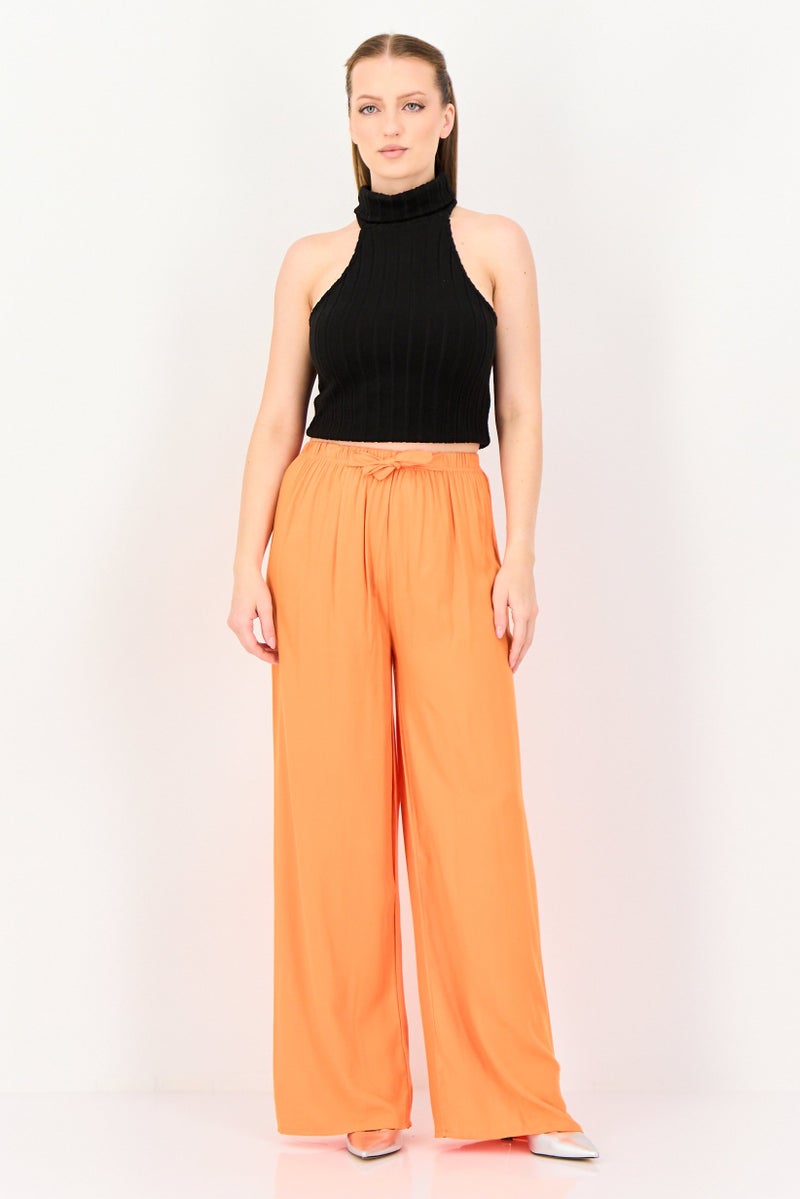 Happiness Istanbul Women Regular Fit Solid Palazzo Pants, Orange - Image 4