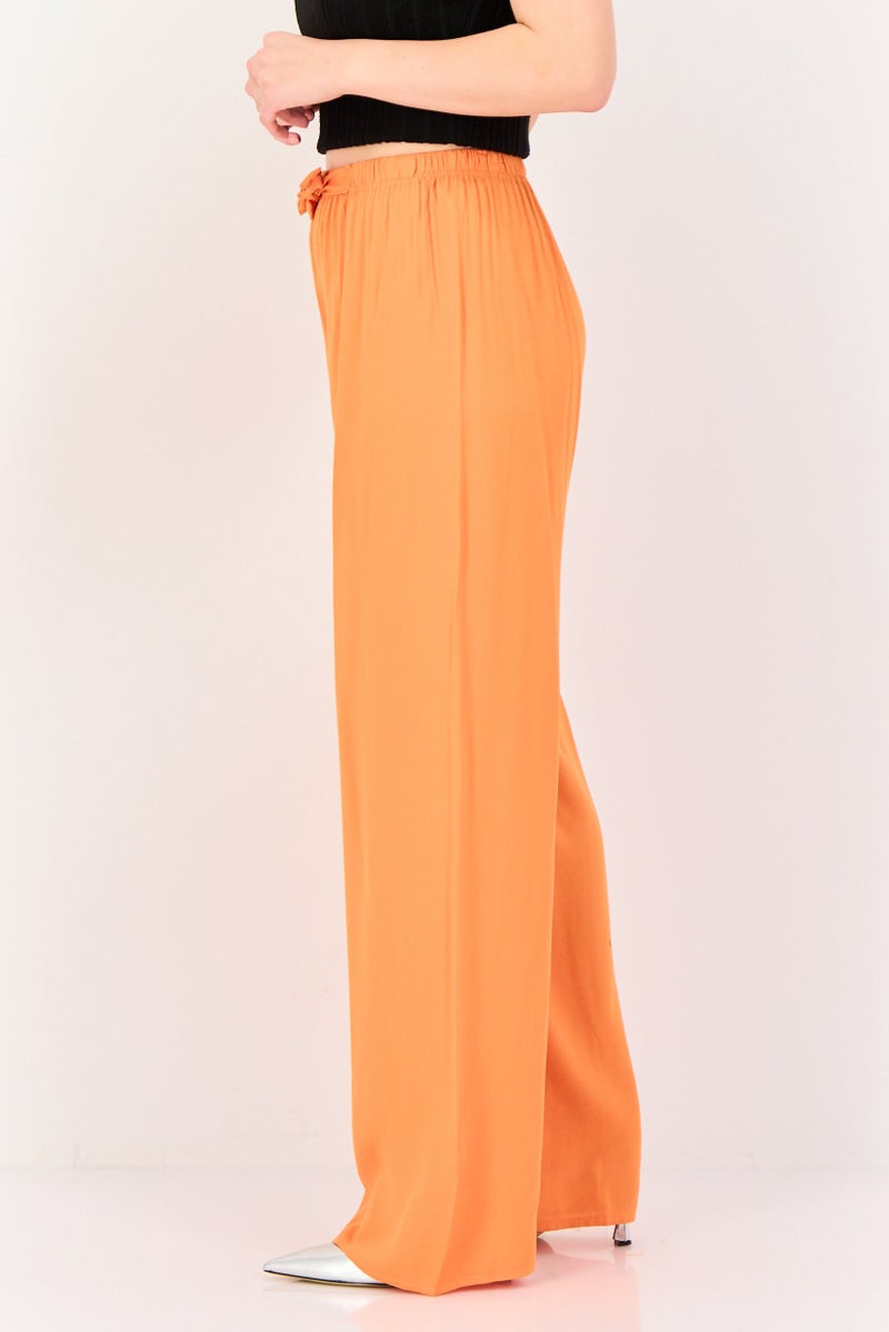 Happiness Istanbul Women Regular Fit Solid Palazzo Pants, Orange - Image 3