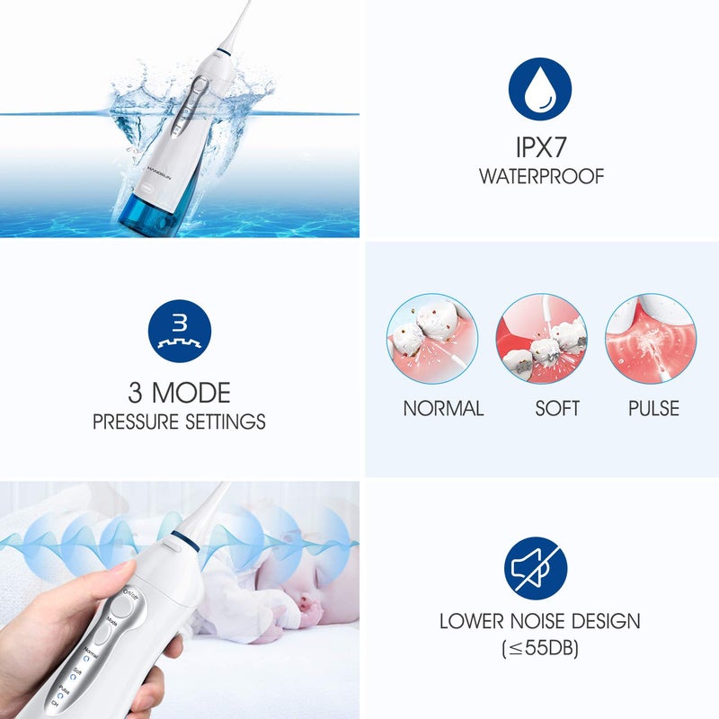 Hangsun Water Flossers for Teeth Cordless Rechargeable Dental Oral Irrigator Water Jet for Teeth Braces Care with 8 Jet Tips for Travel and Home Use (White) - Image 4
