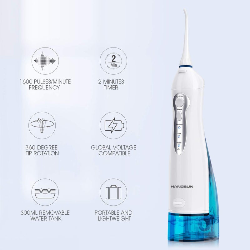 Hangsun Water Flossers for Teeth Cordless Rechargeable Dental Oral Irrigator Water Jet for Teeth Braces Care with 8 Jet Tips for Travel and Home Use (White) - Image 2