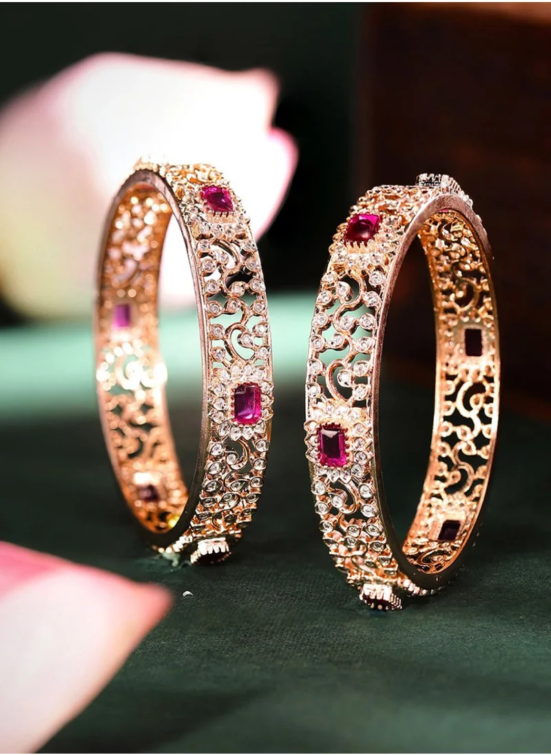 برياسي Set Of 2 Plated American Diamond  Crystal-Studded Bangles