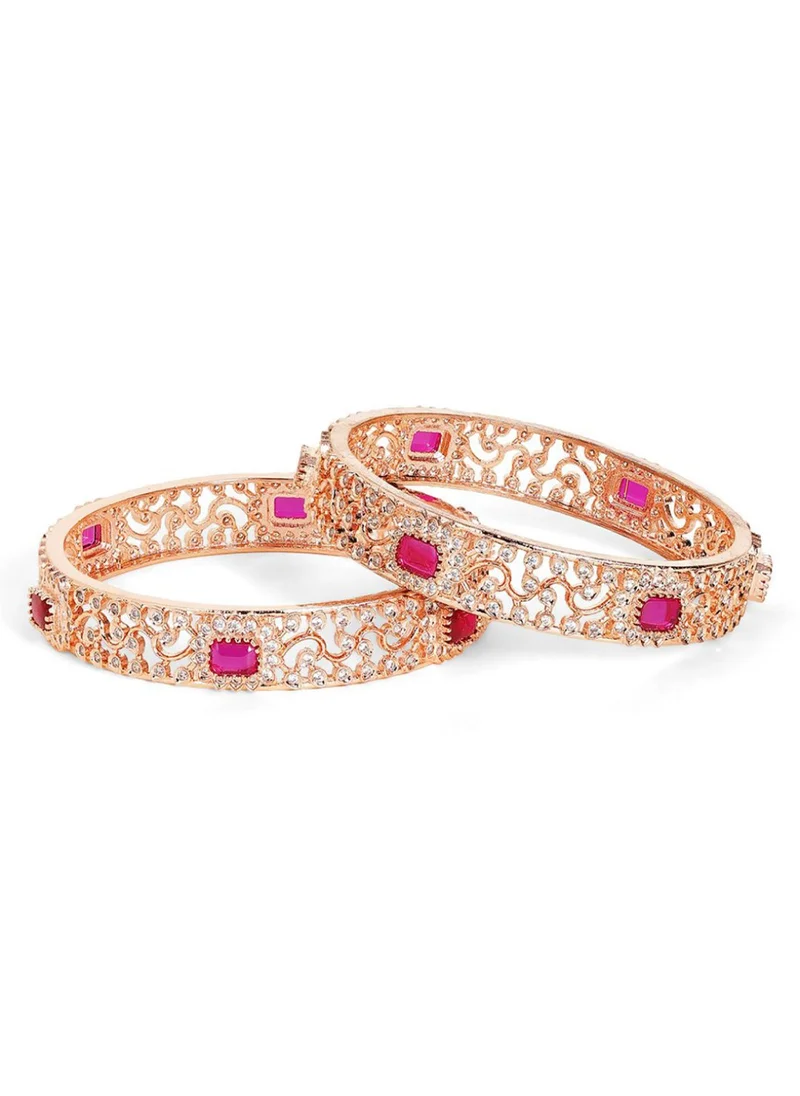 Priyaasi Set Of 2 Plated American Diamond  Crystal-Studded Bangles