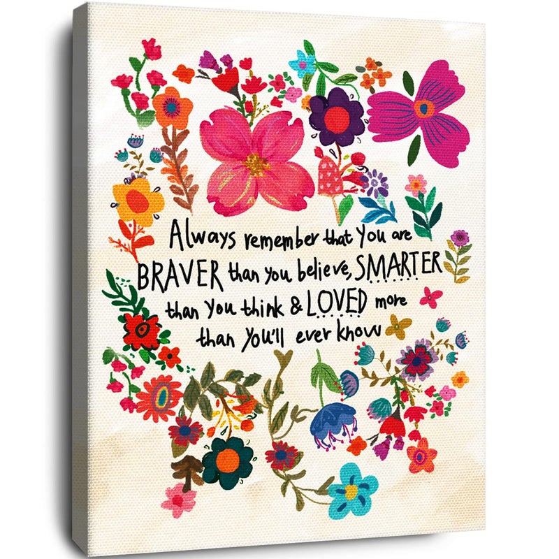 OTINGQD Inspirational Canvas Wall Art for Girls,Always Remember That You Are Braver Than You Believe Wall Decor,Motivational Wall Art for Teens Women,Teen Girl Room Decor - Image 1