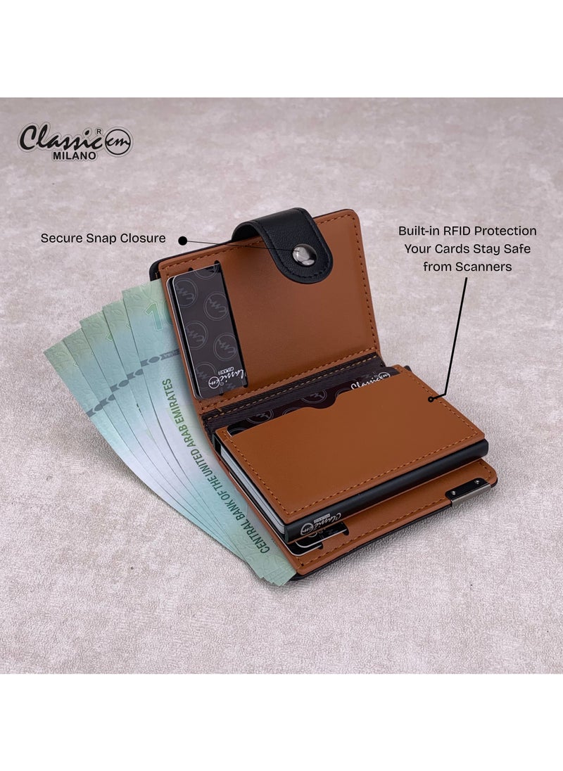 كلاسيك ميلانو - محفظة كلاسيك ميلانو بحماية RFID للرجال والنساء - حامل بطاقات أوتوماتيكي بتصميم بوب أب - محفظة بطاقات آمنة ومدمجة للرجال - محفظة أنيقة للرجال والنساء - Image 1