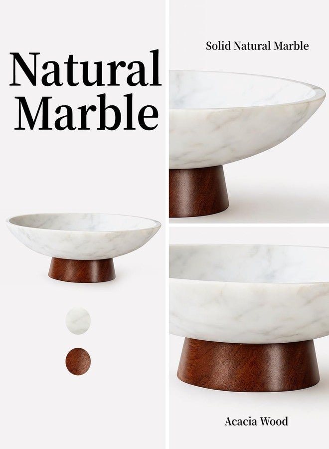 RGBDOT Marble Decorative Bowl, 11” Large Centerpiece for Table, Fruit Bowl for Kitchen Counter, Coffee Table or Entryway Decor, Natural Marble with Wood Base, Housewarming Gift - White - Image 5