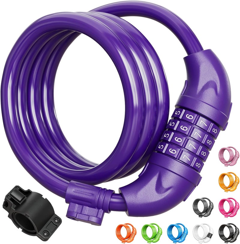 Titanker Bike Lock, Bicycle Lock 4 Feet Cable Lock 1/2 Inch Resettable Bike Lock Combination with Mounting Bracket, Bike Accessories for Bicycle, Electric Scooter, Motorcycle - Image 1