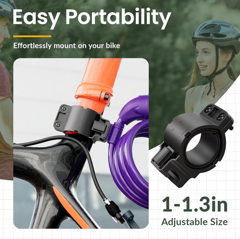 Titanker Bike Lock, Bicycle Lock 4 Feet Cable Lock 1/2 Inch Resettable Bike Lock Combination with Mounting Bracket, Bike Accessories for Bicycle, Electric Scooter, Motorcycle - Image 5