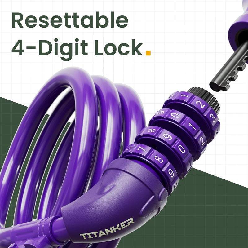 Titanker Bike Lock, Bicycle Lock 4 Feet Cable Lock 1/2 Inch Resettable Bike Lock Combination with Mounting Bracket, Bike Accessories for Bicycle, Electric Scooter, Motorcycle - Image 2