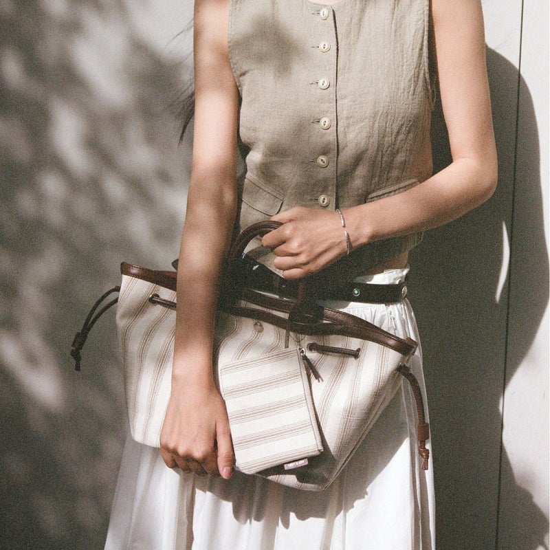 Striped Canvas Tote Bag for Women - Image 4