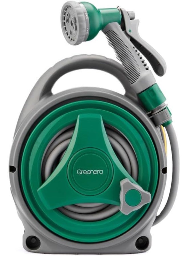 MHR Garden Hose Reel 14M, Compact & Portable Hose Pipe Reel with 8 Adjustable Spray Gun Nozzles, Manual Retractable Garden Water Hose Reel,Outdoor Flexible Hose Reel Set for Garden Patios and Balconies - Image 1