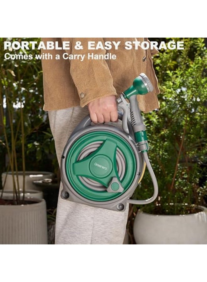 MHR Garden Hose Reel 14M, Compact & Portable Hose Pipe Reel with 8 Adjustable Spray Gun Nozzles, Manual Retractable Garden Water Hose Reel,Outdoor Flexible Hose Reel Set for Garden Patios and Balconies - Image 3