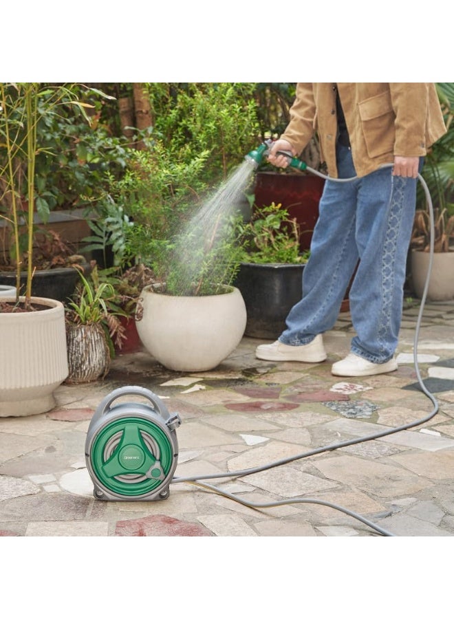 MHR Garden Hose Reel 14M, Compact & Portable Hose Pipe Reel with 8 Adjustable Spray Gun Nozzles, Manual Retractable Garden Water Hose Reel,Outdoor Flexible Hose Reel Set for Garden Patios and Balconies - Image 2