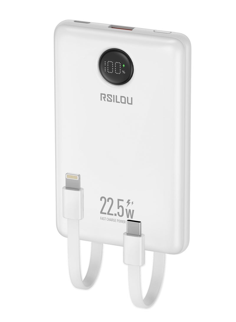 ارسيلو R1023-002 بنك طاقة بسعة 10000 مللي أمبير في الساعة، شحن سريع 22.5 وات PD، إجمالي طاقة خرج قصوى 38.5، متوافق مع أجهزة متعددة، شاشة رقمية، كابلات مزدوجة مدمجة بمخرج Type-C وUSB-A - Image 1