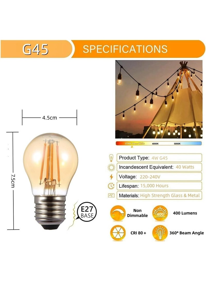 33FT Outdoor String Lights, 10 Meter 20 Hanging Sockets Decorative Lights for Outdoor Garden