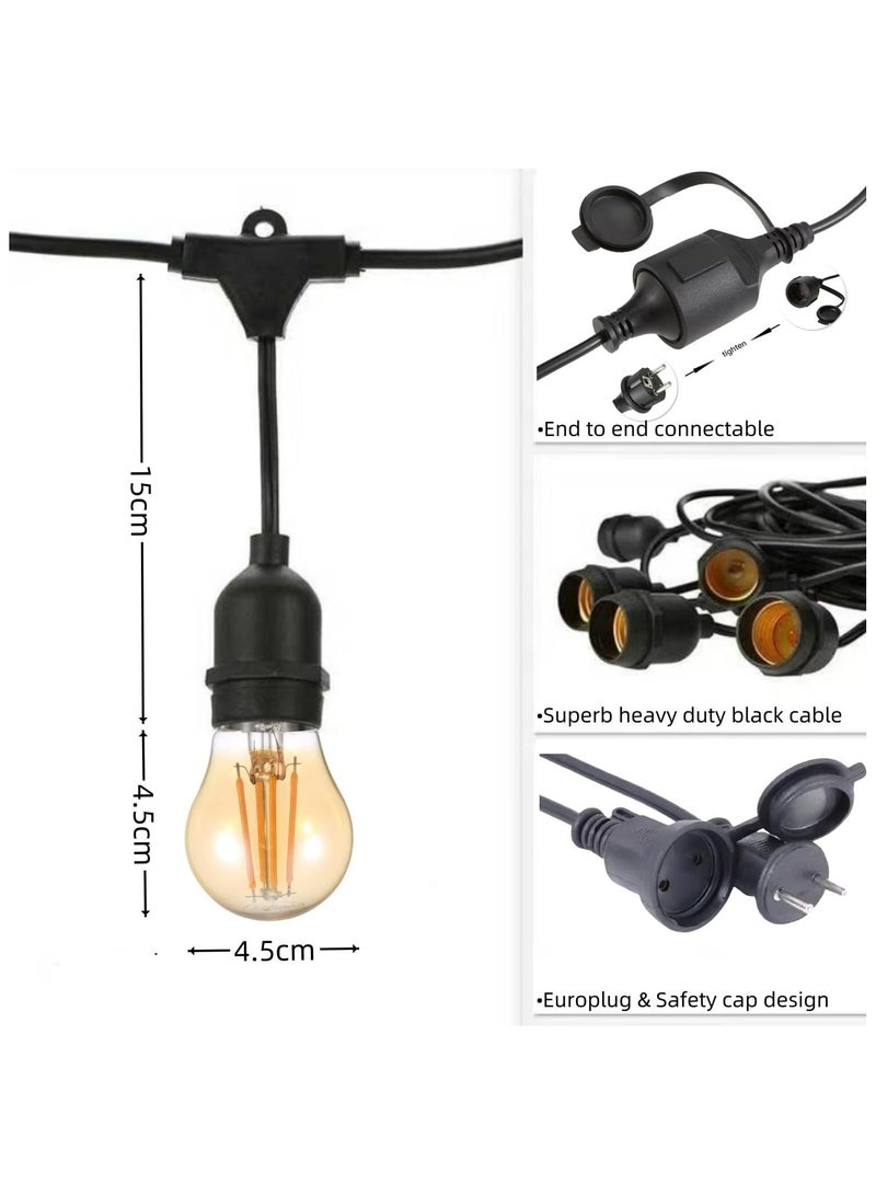 33FT Outdoor String Lights, 10 Meter 20 Hanging Sockets Decorative Lights for Outdoor Garden
