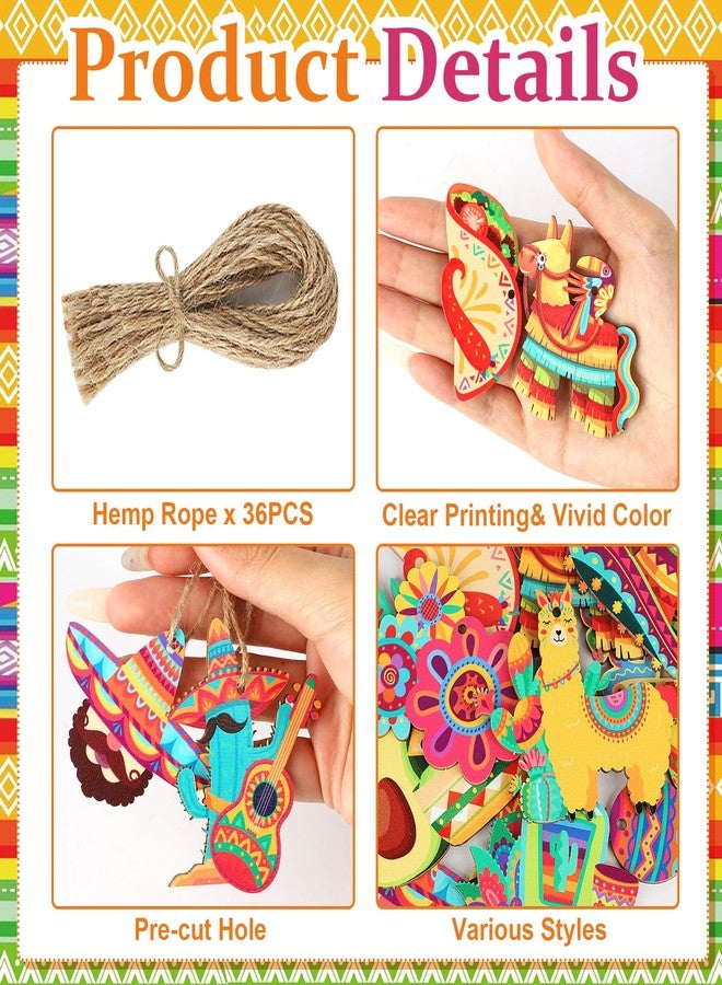 Hedeey Cinco De Mayo Decorations 36Pcs Fiesta Mexican Party Ornaments Wooden Cinco De Mayo Tree Hanging Decorations for Fiesta Mexican Themed Taco Party Birthday Holiday Day of the Dead Decor Supplies - Image 3