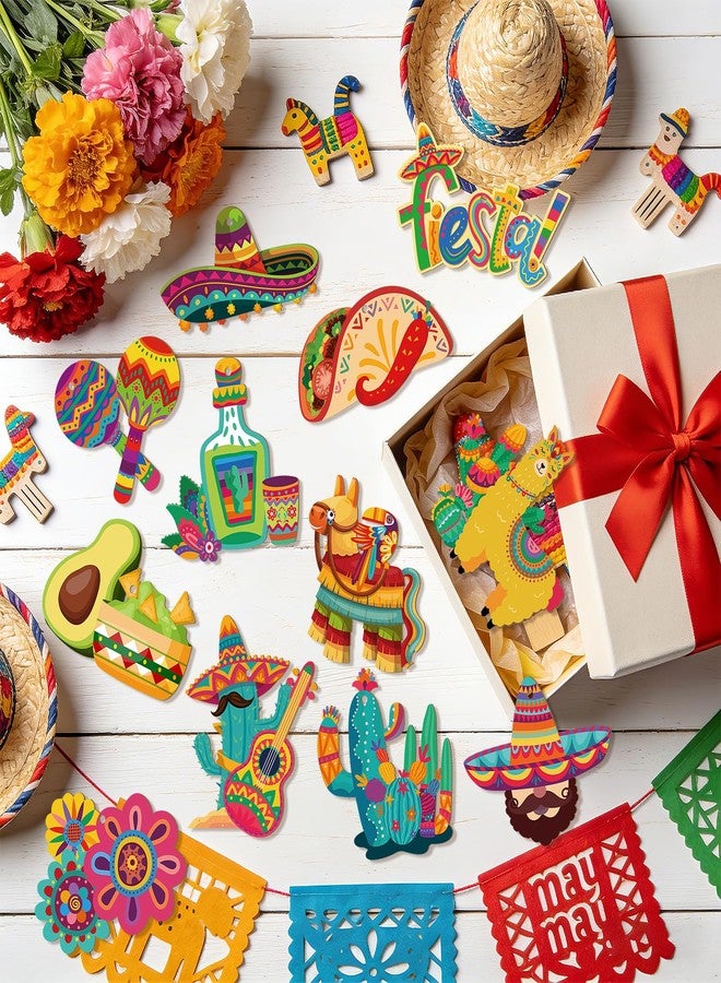 Hedeey Cinco De Mayo Decorations 36Pcs Fiesta Mexican Party Ornaments Wooden Cinco De Mayo Tree Hanging Decorations for Fiesta Mexican Themed Taco Party Birthday Holiday Day of the Dead Decor Supplies - Image 4