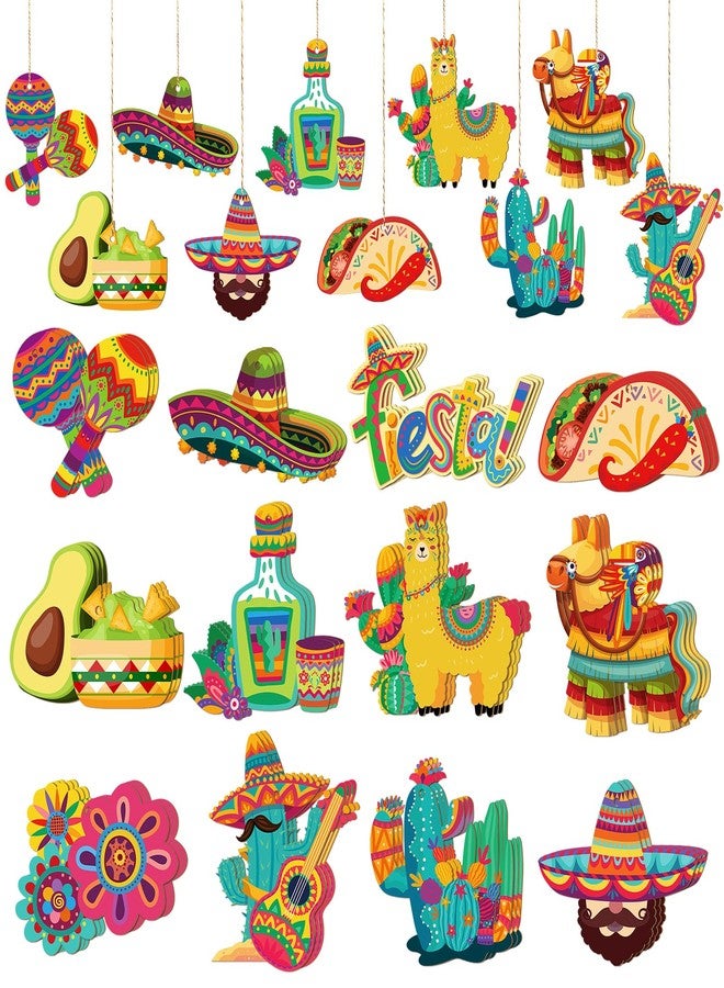 Hedeey Cinco De Mayo Decorations 36Pcs Fiesta Mexican Party Ornaments Wooden Cinco De Mayo Tree Hanging Decorations for Fiesta Mexican Themed Taco Party Birthday Holiday Day of the Dead Decor Supplies - Image 1