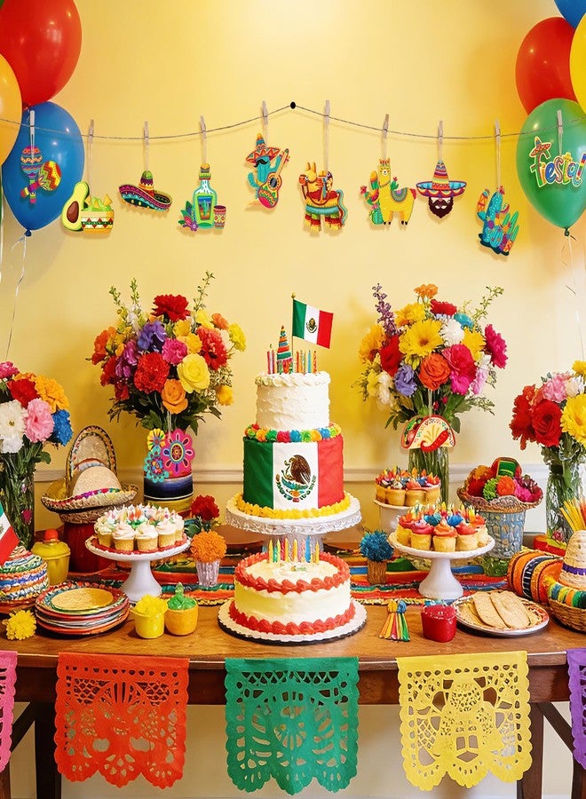 Hedeey Cinco De Mayo Decorations 36Pcs Fiesta Mexican Party Ornaments Wooden Cinco De Mayo Tree Hanging Decorations for Fiesta Mexican Themed Taco Party Birthday Holiday Day of the Dead Decor Supplies - Image 5