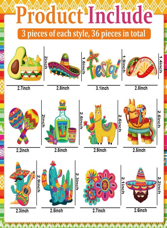 Hedeey Cinco De Mayo Decorations 36Pcs Fiesta Mexican Party Ornaments Wooden Cinco De Mayo Tree Hanging Decorations for Fiesta Mexican Themed Taco Party Birthday Holiday Day of the Dead Decor Supplies - Image 2