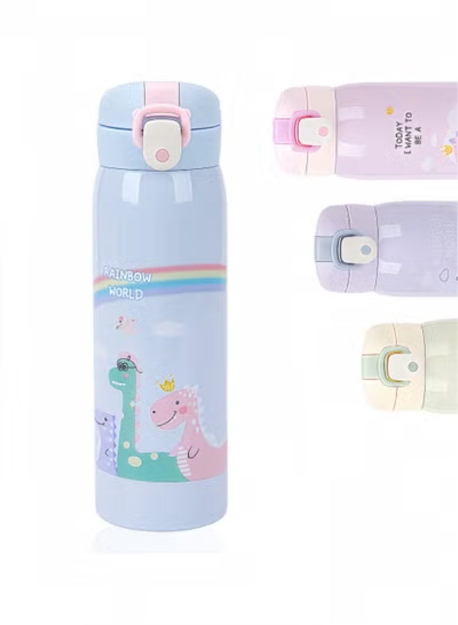 fantasize زجاجات ماء للأطفال، زجاجة ماء من الفولاذ المقاوم للصدأ خالية من BPA، زجاجات ماء معزولة ضد التسرب للأولاد والبنات، زجاجات ماء معدنية قابلة لإعادة الاستخدام - تحافظ على الحرارة لمدة 12 ساعة والبرودة لمدة 24 ساعة (أزرق - 500 مل) - Image 1