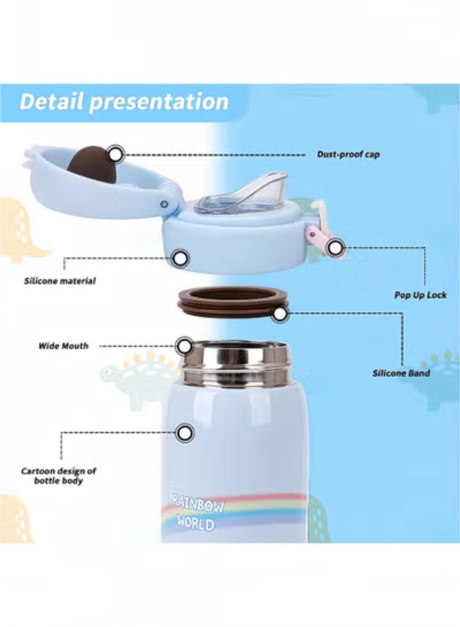 fantasize زجاجات ماء للأطفال، زجاجة ماء من الفولاذ المقاوم للصدأ خالية من BPA، زجاجات ماء معزولة ضد التسرب للأولاد والبنات، زجاجات ماء معدنية قابلة لإعادة الاستخدام - تحافظ على الحرارة لمدة 12 ساعة والبرودة لمدة 24 ساعة (أزرق - 500 مل) - Image 5