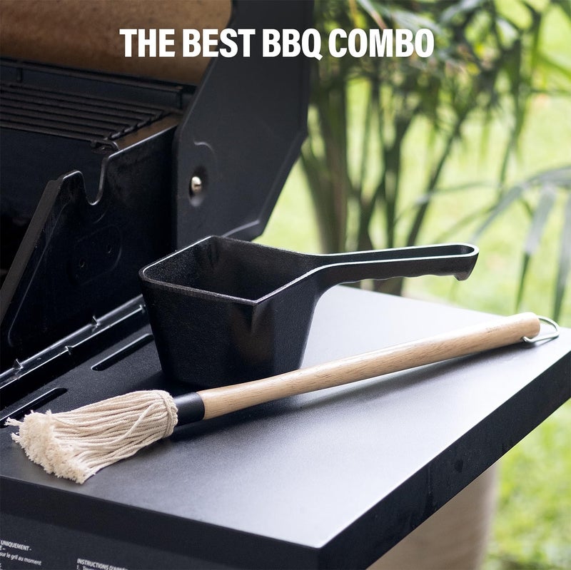 Shop Square Cast Iron Sauce Pot with BBQ Mop Brush – Small Cast Iron Basting Pot & Mop Brush for Grilling, Smoking, and Saucing – BBQ Mop Brushes for Sauce, 24 Oz - Image 3