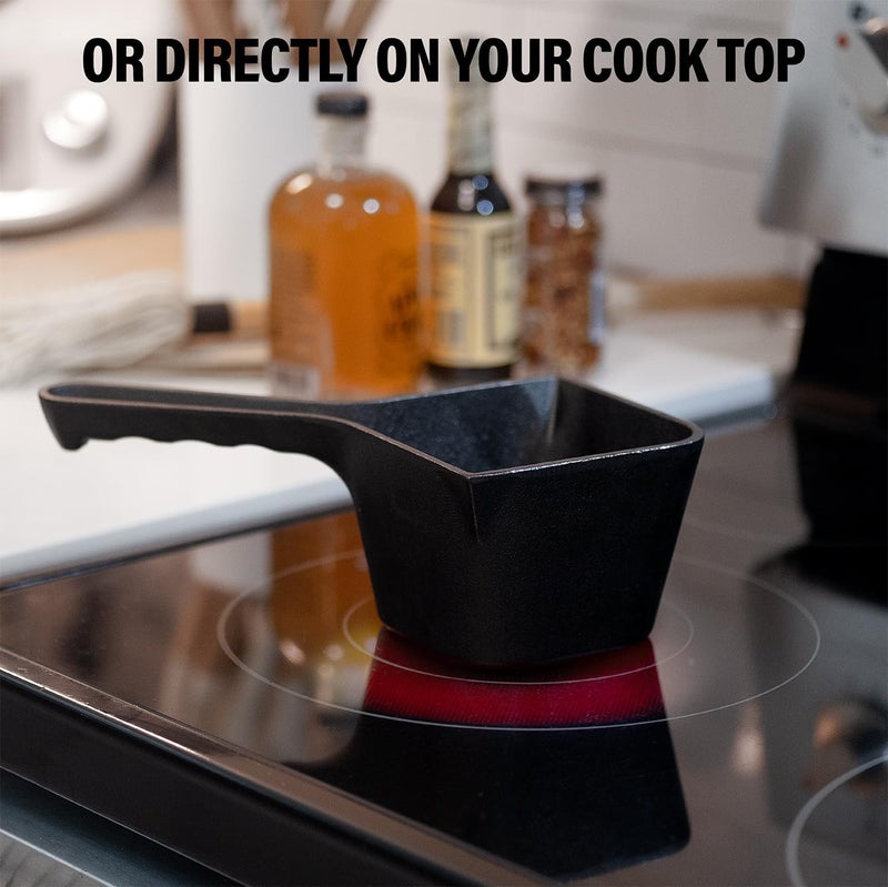 Shop Square Cast Iron Sauce Pot with BBQ Mop Brush – Small Cast Iron Basting Pot & Mop Brush for Grilling, Smoking, and Saucing – BBQ Mop Brushes for Sauce, 24 Oz - Image 5