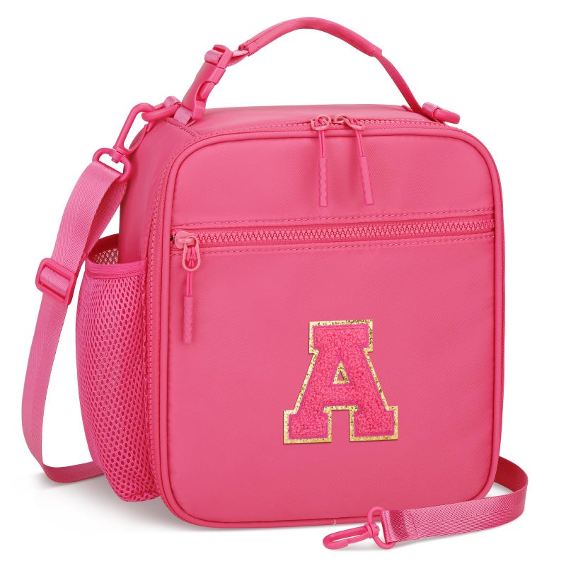 CLOUDWINGS Initial Insulated Lunch Bag for Girls Kids Back to School Gift Reusable Leakproof Lunch Box with Adjustable Strap for School Daycare Travel Picnic Rosy RedA - Image 2