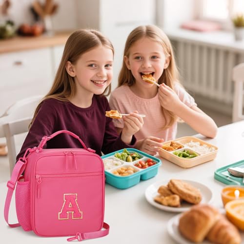 CLOUDWINGS Initial Insulated Lunch Bag for Girls Kids Back to School Gift Reusable Leakproof Lunch Box with Adjustable Strap for School Daycare Travel Picnic Rosy RedA - Image 3