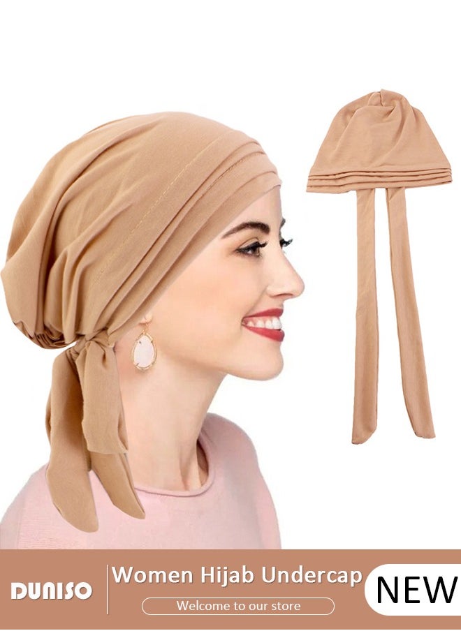 DUNISO Women Hijab Undercap Islamic Muslim Under Hijab Cap Back Closure Fashion Solid Color Hijab Jersey Headband Inner Under Scarf Hat Hijab Cap with Tie Head Wrap Hat for Women Girls  - Image 1