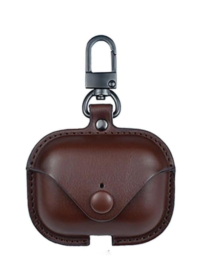 Premium Earphone Case Compatible with AirPods 4 Shockproof PU Leather, Anti-Scratch, Anti-Slip, Stylish Design with Carabiner Hook, Full Protection and Easy Access to Charging Port (Dark Brown)  - Image 1