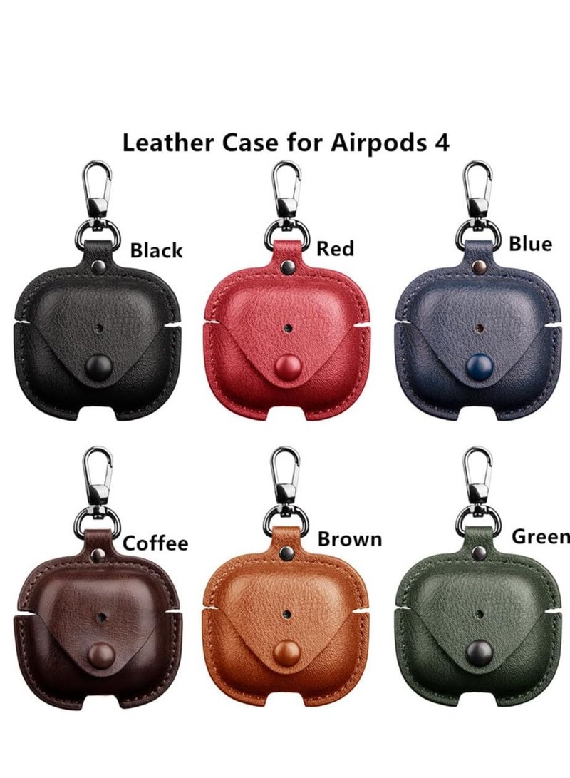 Premium Earphone Case Compatible with AirPods 4 Shockproof PU Leather, Anti-Scratch, Anti-Slip, Stylish Design with Carabiner Hook, Full Protection and Easy Access to Charging Port (Dark Brown)  - Image 2