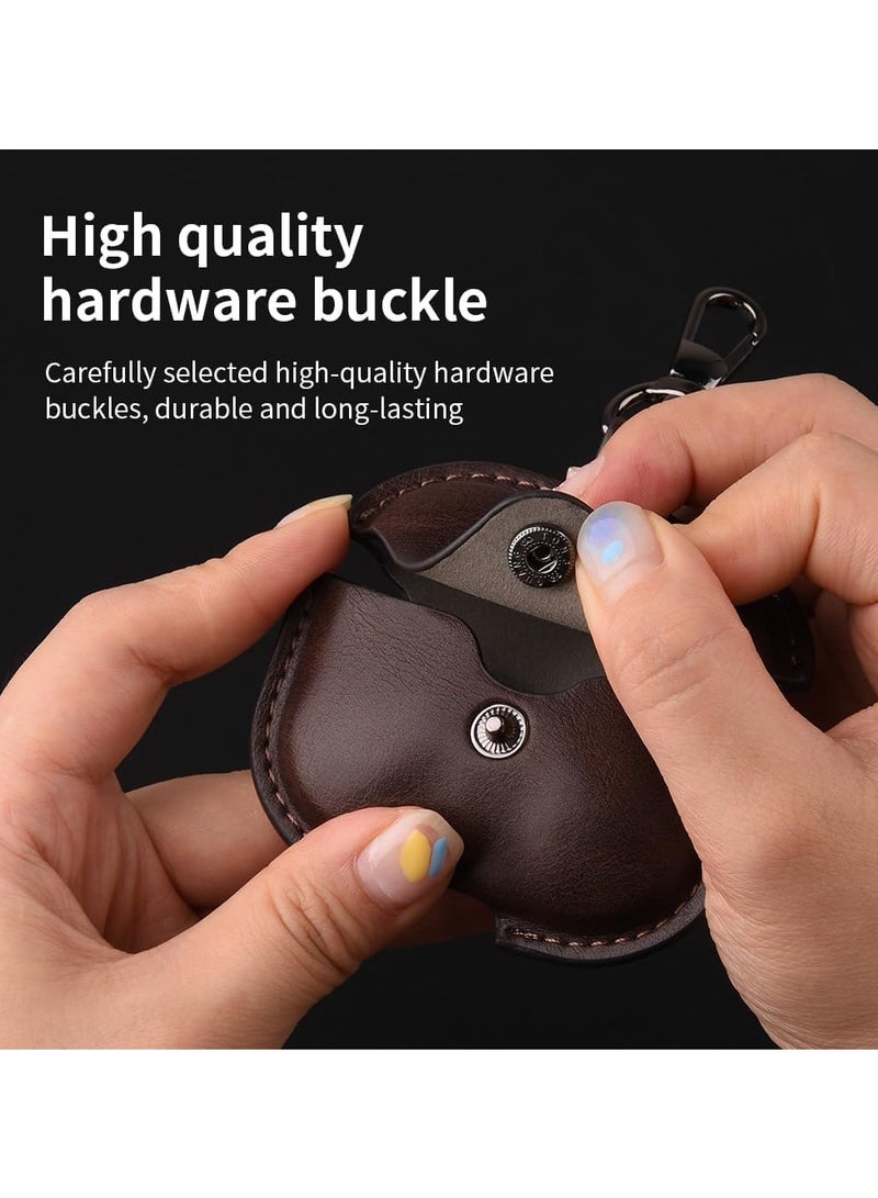 Premium Earphone Case Compatible with AirPods 4 Shockproof PU Leather, Anti-Scratch, Anti-Slip, Stylish Design with Carabiner Hook, Full Protection and Easy Access to Charging Port (Dark Brown)  - Image 5