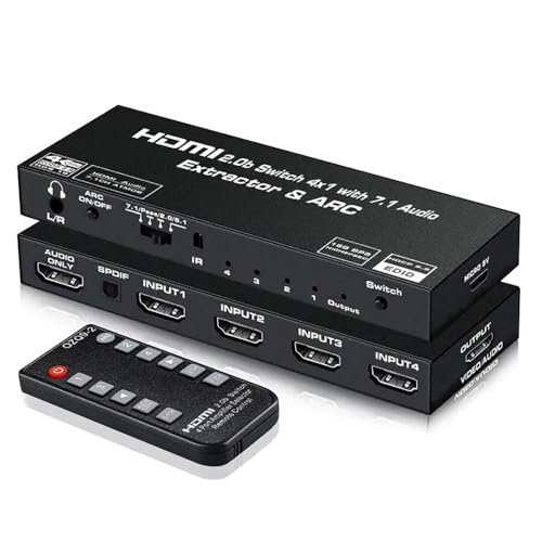 Etzin HDMI 2.0 Switch 4x1 4K60HZ HDCP2.2 with Audio Extractor 3.5 Jack Optical Fiber Cable ARC Splitter+7.1 Channel Output Compatible with HDTV PS4 EPL-547H. - Image 1