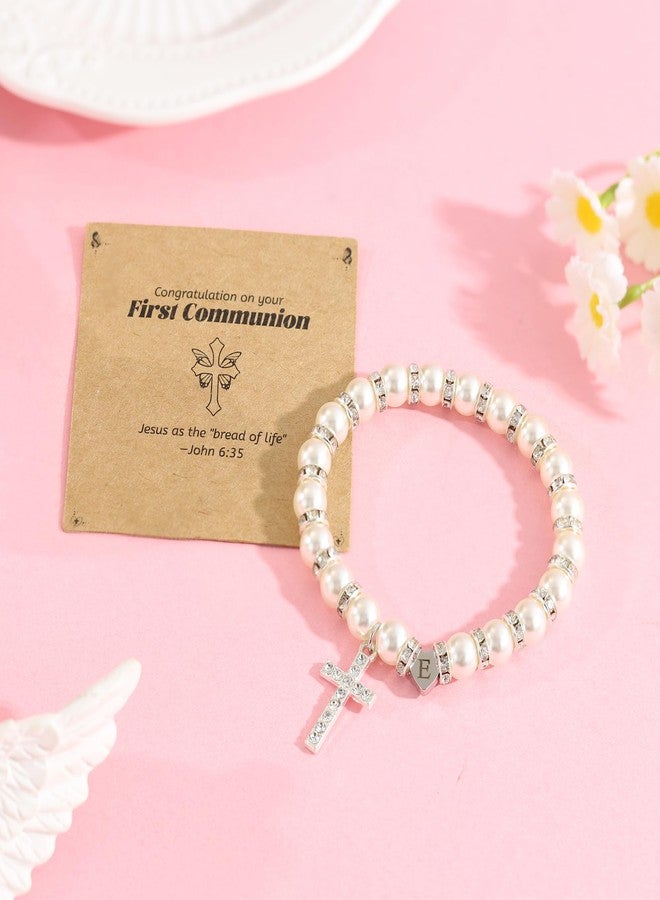 BAYLAY First Communion Gifts for Girls, Cross Bracelet for Teen First Communion Bracelet for Girls Pearl Letter E Initial Charm Bracelet First Holy Communion Gifts for Girl Catholic - Image 5