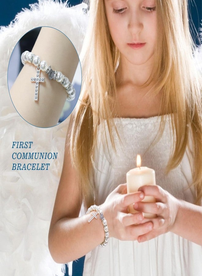BAYLAY First Communion Gifts for Girls, Cross Bracelet for Teen First Communion Bracelet for Girls Pearl Letter E Initial Charm Bracelet First Holy Communion Gifts for Girl Catholic - Image 4