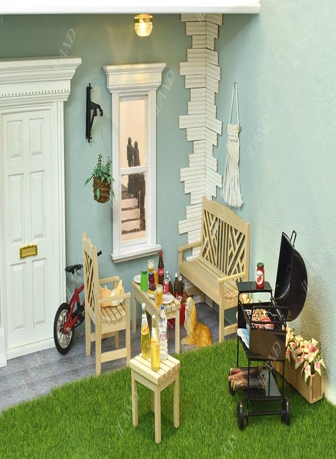 iLAND Dollhouse Furniture and Accessories on 1:12 Scale incl Dollhouse Patio Tables & Garden Chairs & BBQ Grill & Mini Bike (Modern 6pcs) - Image 2