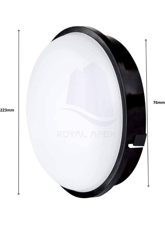 Royal Apex Led Surface Mounted Round Bulkhead Light Fitting With Black Trim For Indoor Hallway Corridor Garden Etc 24W - Image 2