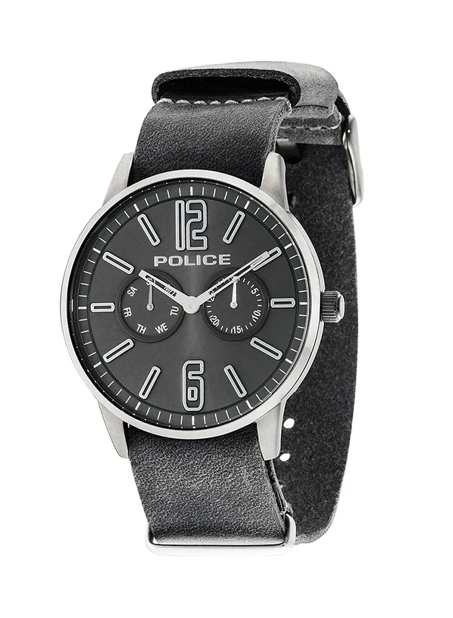 POLICE Esquire X Black Dial Black Leather Strap Analog Watch for Men 43mm
