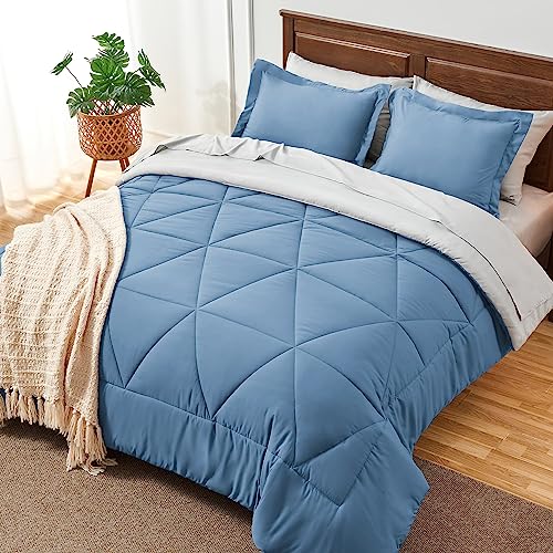 BEDELITE Queen Comforter Set 7 Pieces Bed in A Bag Soft Microfiber Reversible Blue Bed Set with Comforters Sheets Pillowcases Shams Cozy Luxury Bedding Sets for All Season - Image 3