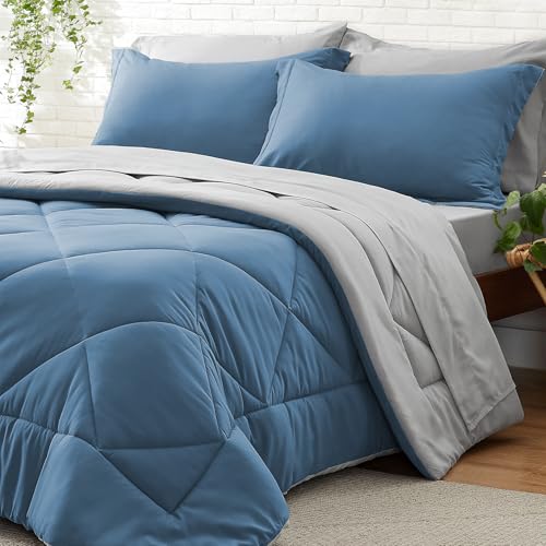 BEDELITE Queen Comforter Set 7 Pieces Bed in A Bag Soft Microfiber Reversible Blue Bed Set with Comforters Sheets Pillowcases Shams Cozy Luxury Bedding Sets for All Season - Image 1